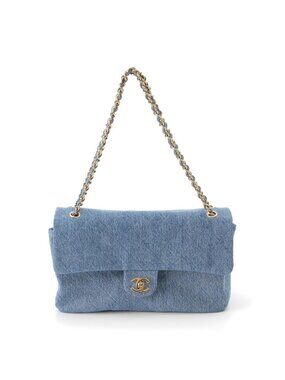 Chanel SS Maxi Flap Small Denim Chain Shoulder Bag Tubular Crazy Ice Blue